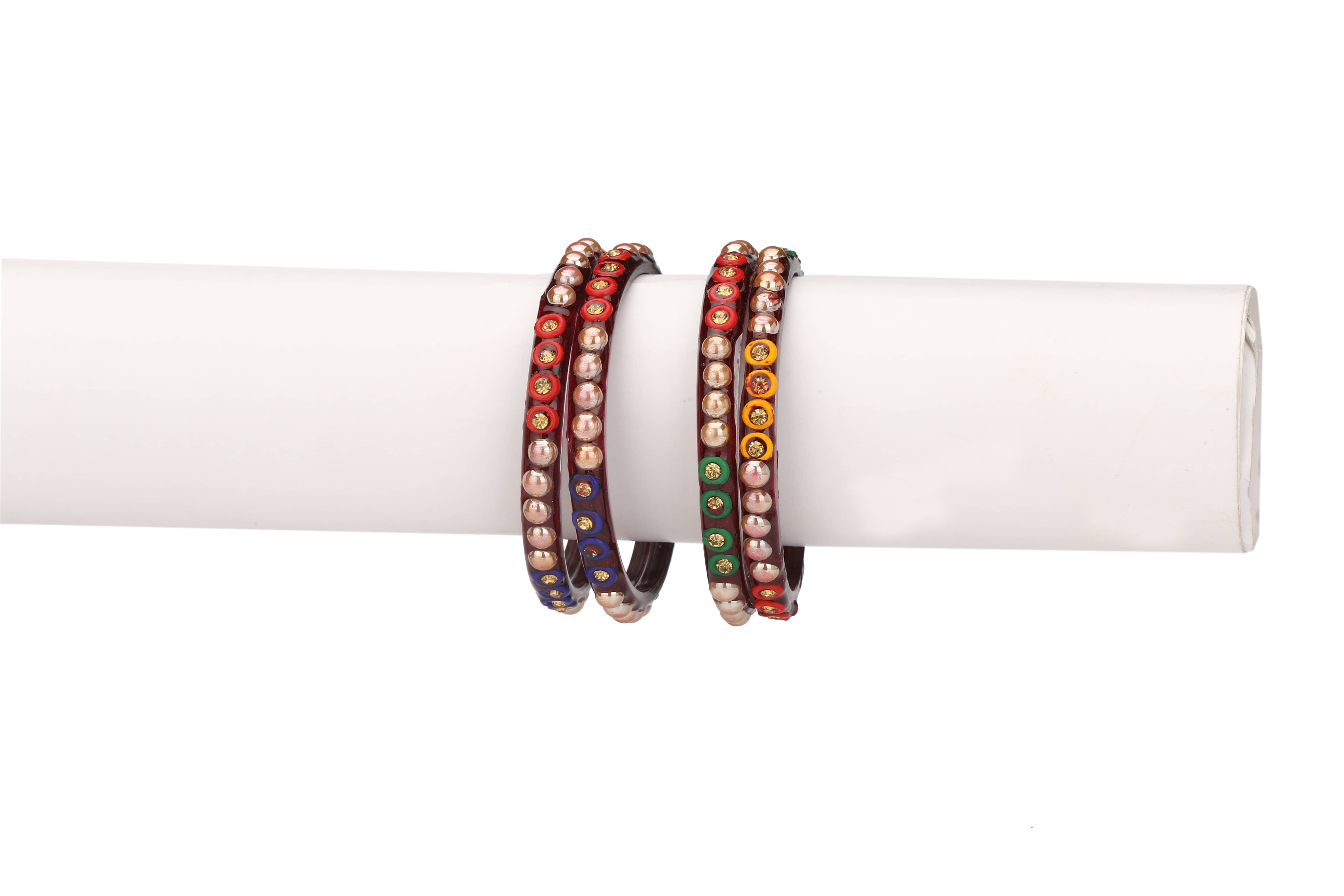     			Party Glass Bangle Set Ornamented With Beads For Spaical Look (Pack Of 4 Multi Shining & Attractive