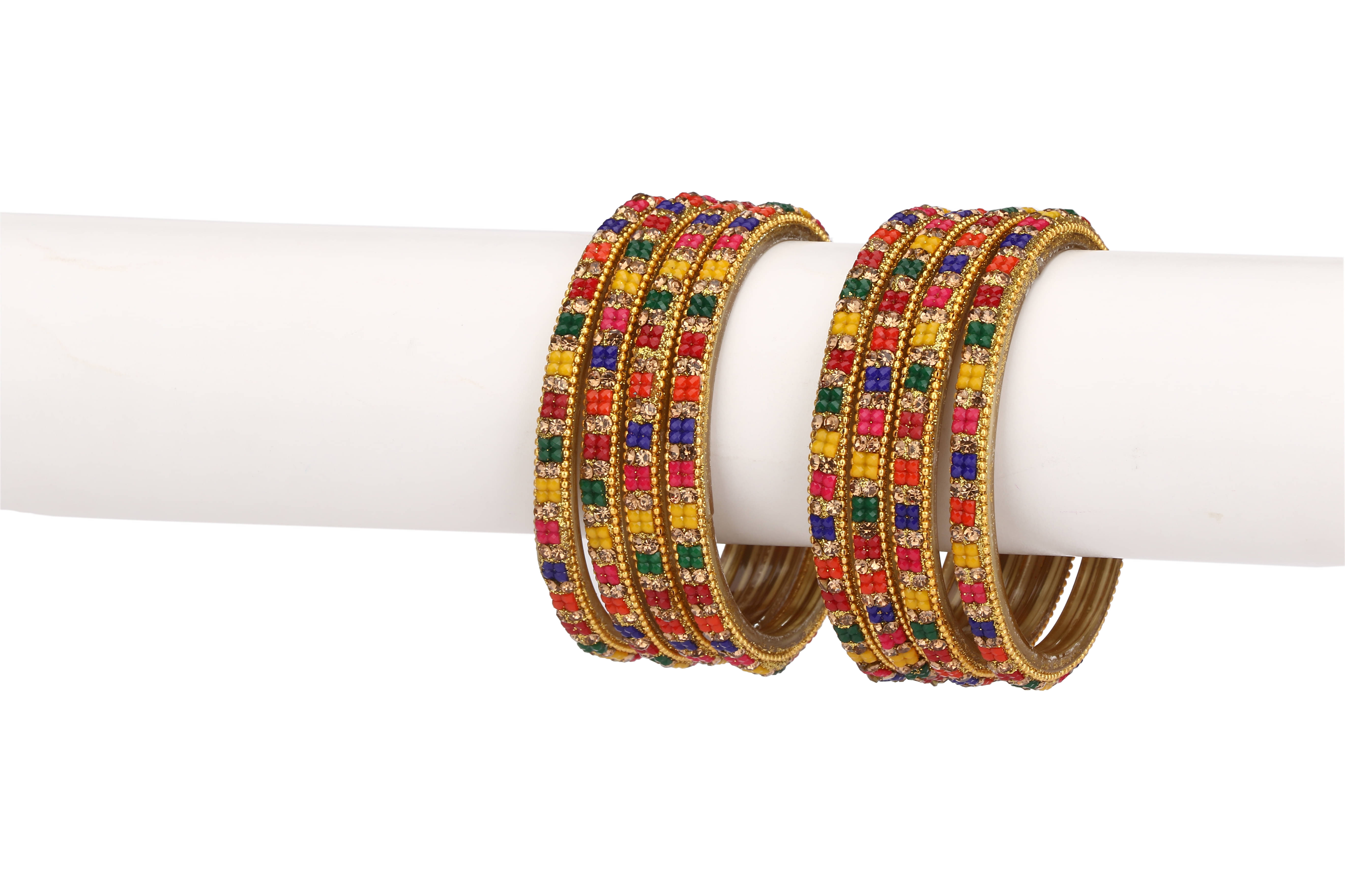     			Party Glass Bangle Set Ornamented With Beads For Spaical Look (Pack Of 4 Multi Shining & Attractive