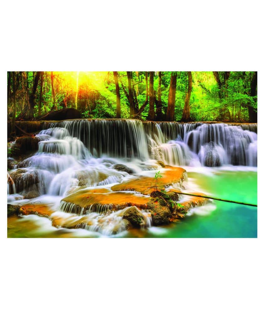 wallpics Natural Waterfall Waterproof Vinyl Photo Wall Poster Without Frame