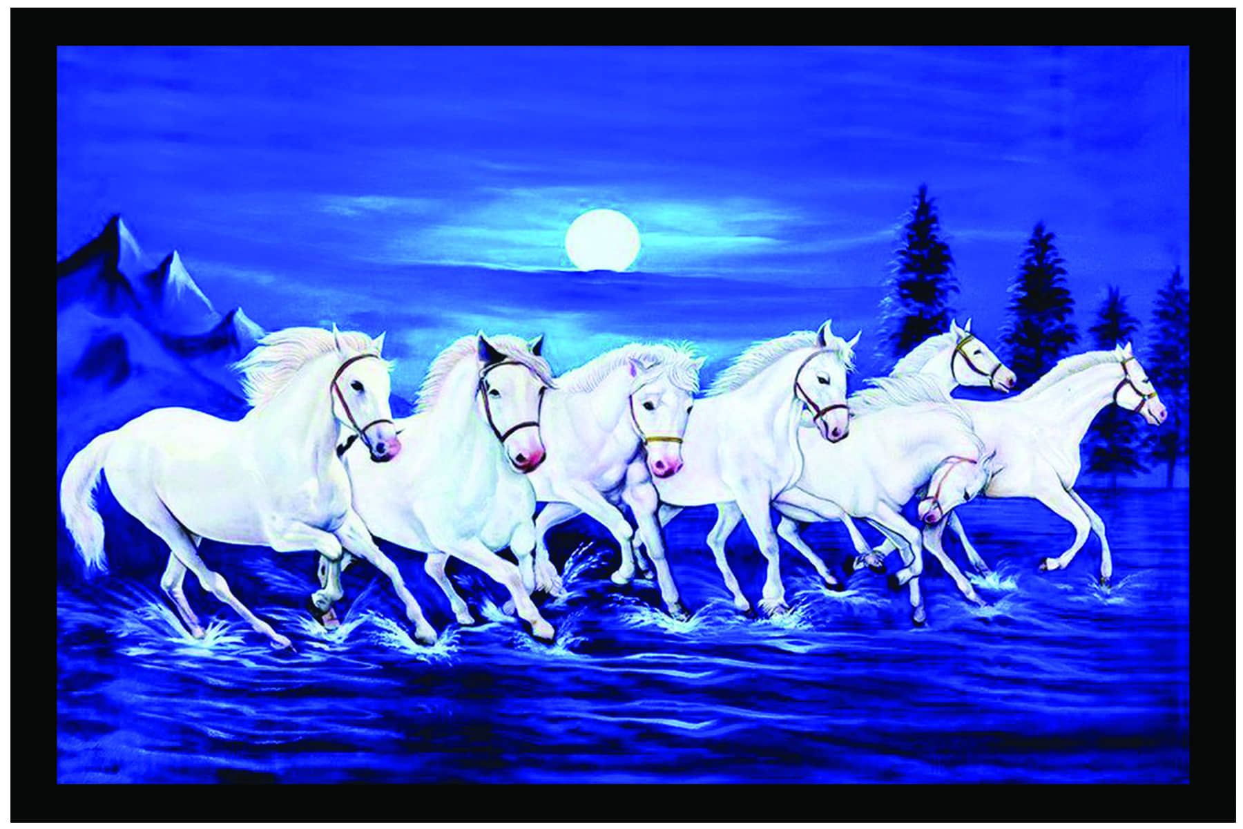 wallpics Seven Running Horses Waterproof Sticker Vinyl Photo Wall Poster Without Frame