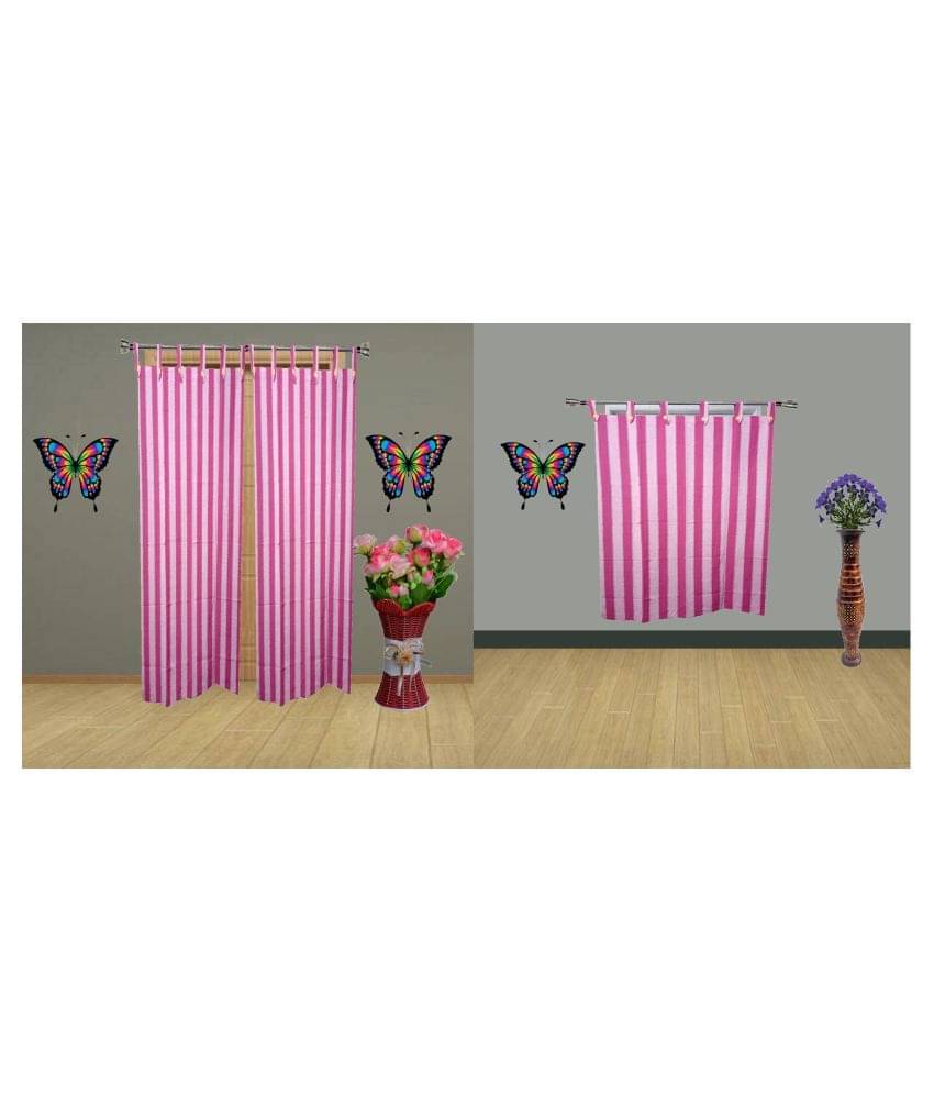     			HOMEFLY Vertical Striped Room Darkening Loop Curtain 6.5 ft ( Pack of 3 ) - Pink