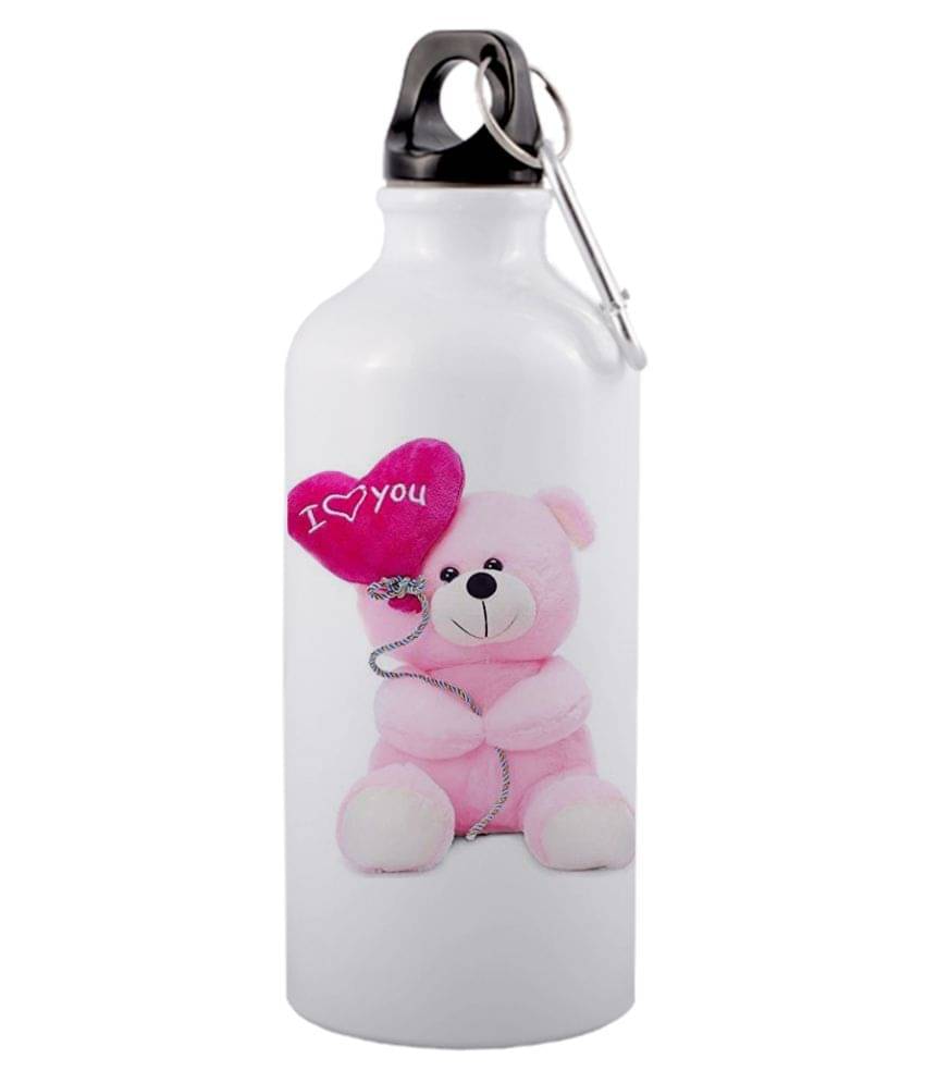     			COLOR YARD I love you text with teddy  White 600 mL Aluminum Water Bottle set of 1