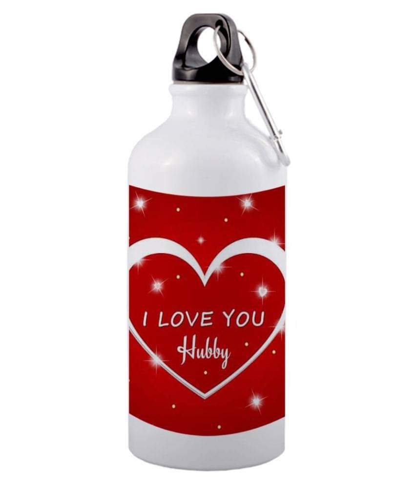     			COLOR YARD I love you hubby text in heart design  White 600 mL Aluminum Water Bottle set of 1