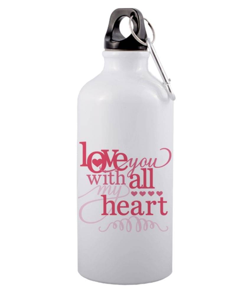    			COLOR YARD I love you with all my heart  White 600 mL Aluminum Water Bottle set of 1