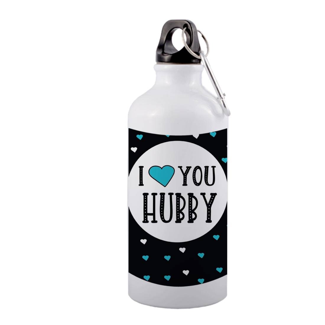     			COLOR YARD I love you hubby text black background  White 600 mL Aluminum Water Bottle set of 1