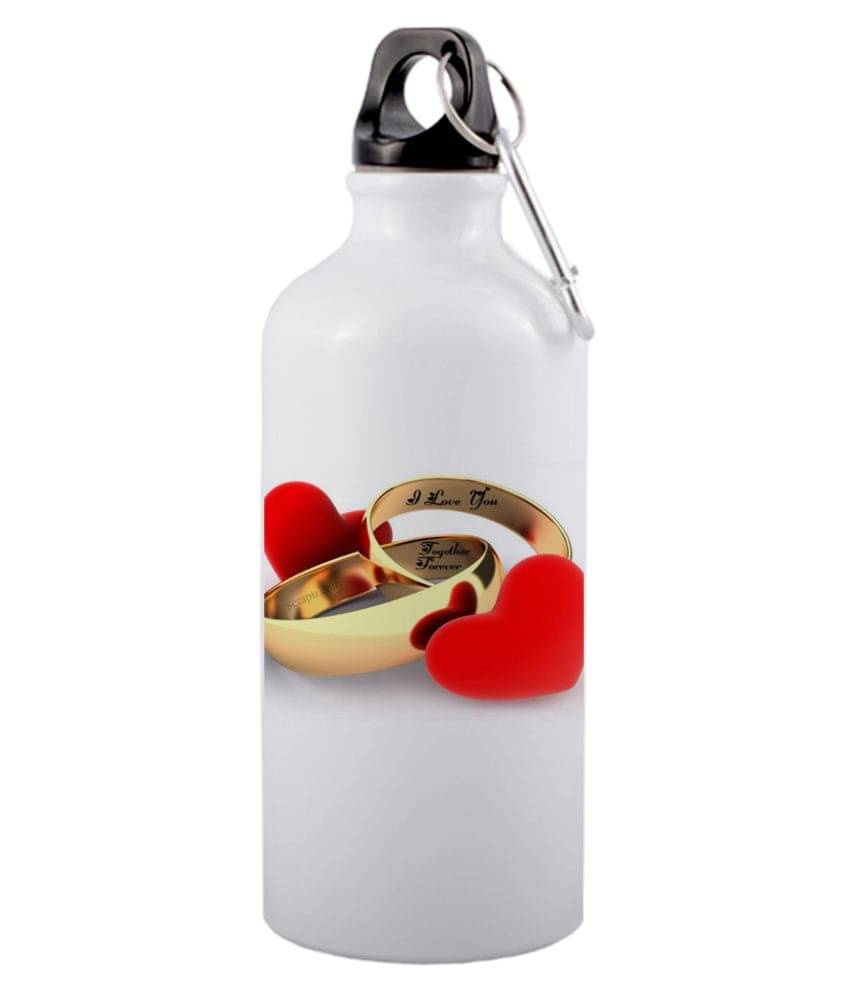     			COLOR YARD I love you text with couple ring  White 600 mL Aluminum Water Bottle set of 1