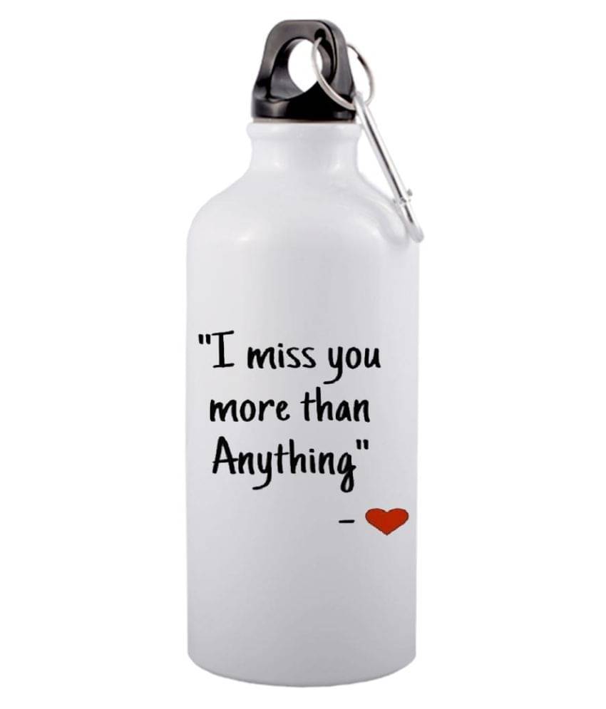 COLOR YARD I miss you more than anything text with red heart White 600 mL Aluminum Water Bottle set of 1 COLOR YARD I miss you more than anything text with red heart White 600 mL Aluminum Water Bottle set of 1