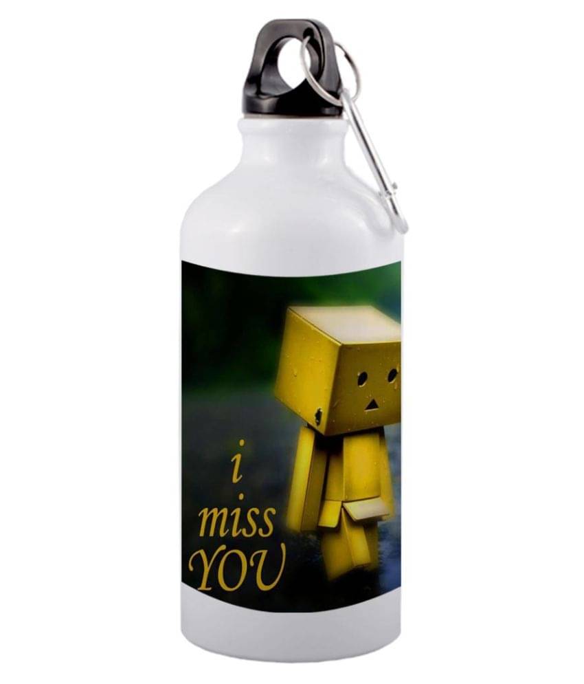 COLOR YARD I miss you text White 600 mL Aluminum Water Bottle set of 1 COLOR YARD I miss you text White 600 mL Aluminum Water Bottle set of 1