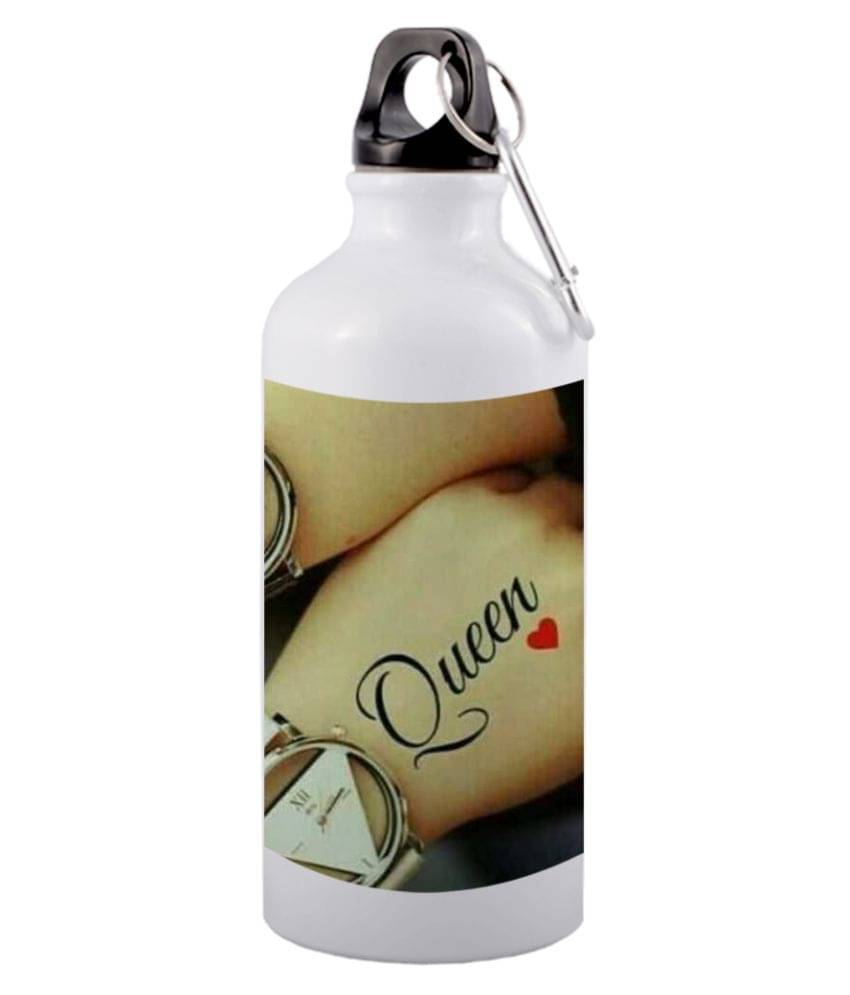 COLOR YARD best queen text with heart White 600 mL Aluminum Water Bottle set of 1 COLOR YARD best queen text with heart White 600 mL Aluminum Water Bottle set of 1