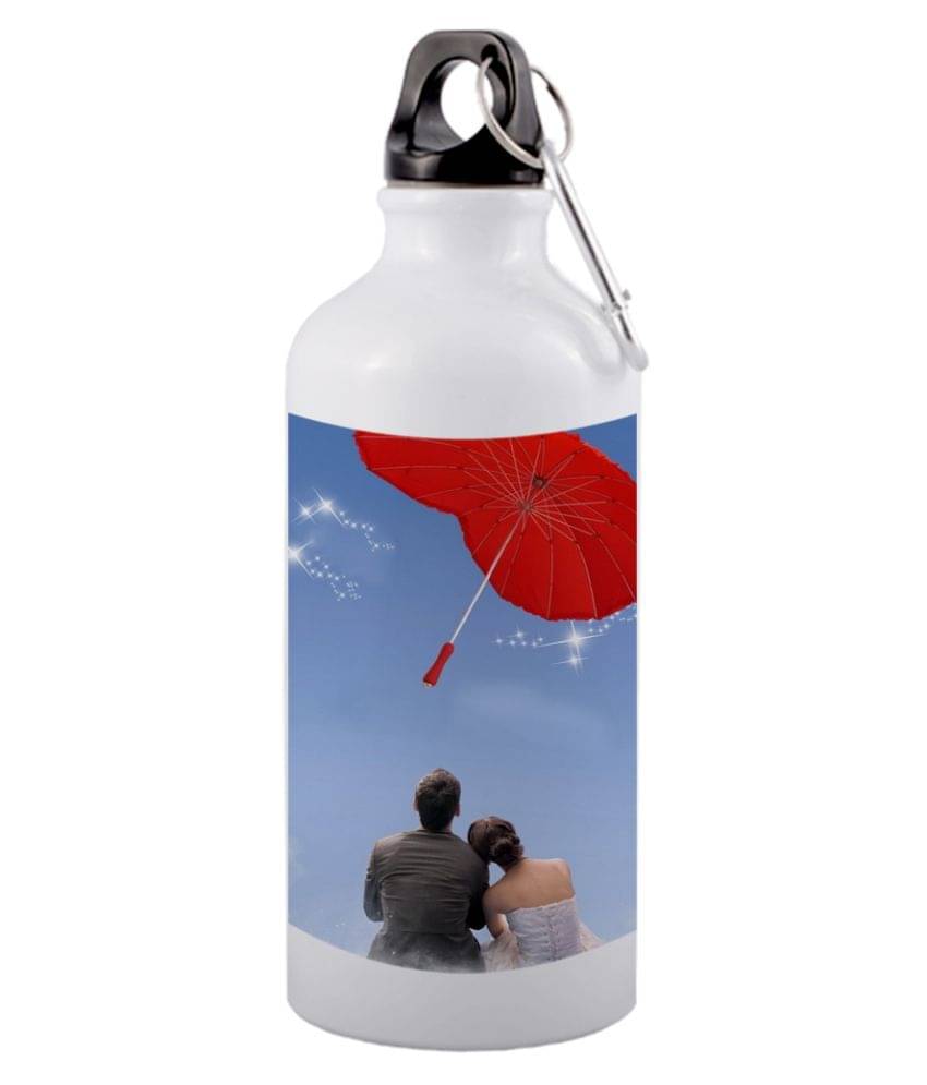 COLOR YARD couple watching red umberlla White 600 mL Aluminum Water Bottle set of 1 COLOR YARD couple watching red umberlla White 600 mL Aluminum Water Bottle set of 1