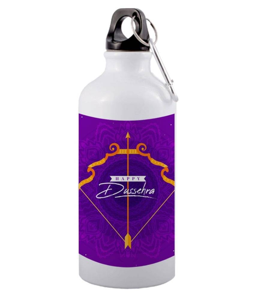 COLOR YARD happy-dussehra design with bow and arrow White 600 mL Aluminum Water Bottle set of 1 COLOR YARD happy-dussehra design with bow and arrow White 600 mL Aluminum Water Bottle set of 1