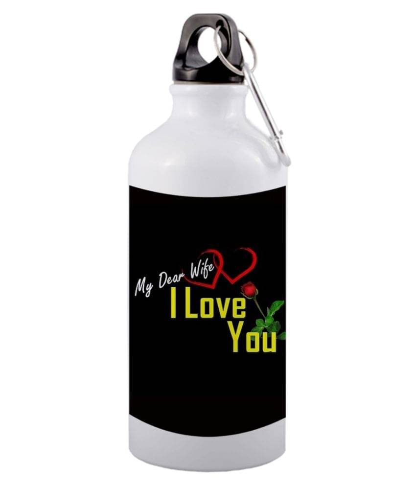 COLOR YARD my dear wife I love you text design with rose White 600 mL Aluminum Water Bottle set of 1 COLOR YARD my dear wife I love you text design with rose White 600 mL Aluminum Water Bottle set of 1