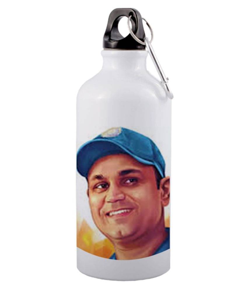     			COLOR YARD virender sehwag with smiling face   White 600 mL Aluminum Water Bottle set of 1