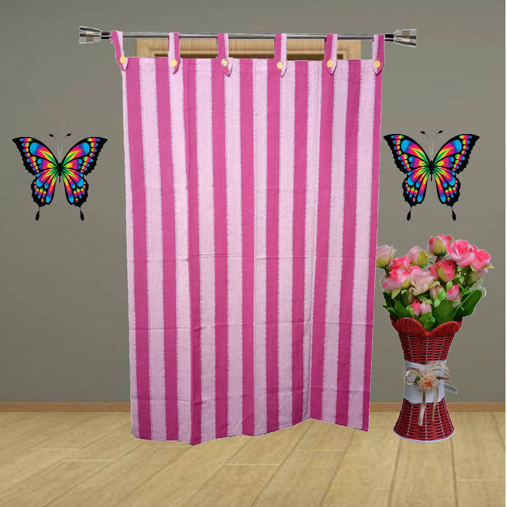 HOMEFLY Vertical Striped Room Darkening Loop Curtain 6.5 ft ( Pack of 2 ) - Pink HOMEFLY Vertical Striped Room Darkening Loop Curtain 6.5 ft ( Pack of 2 ) - Pink