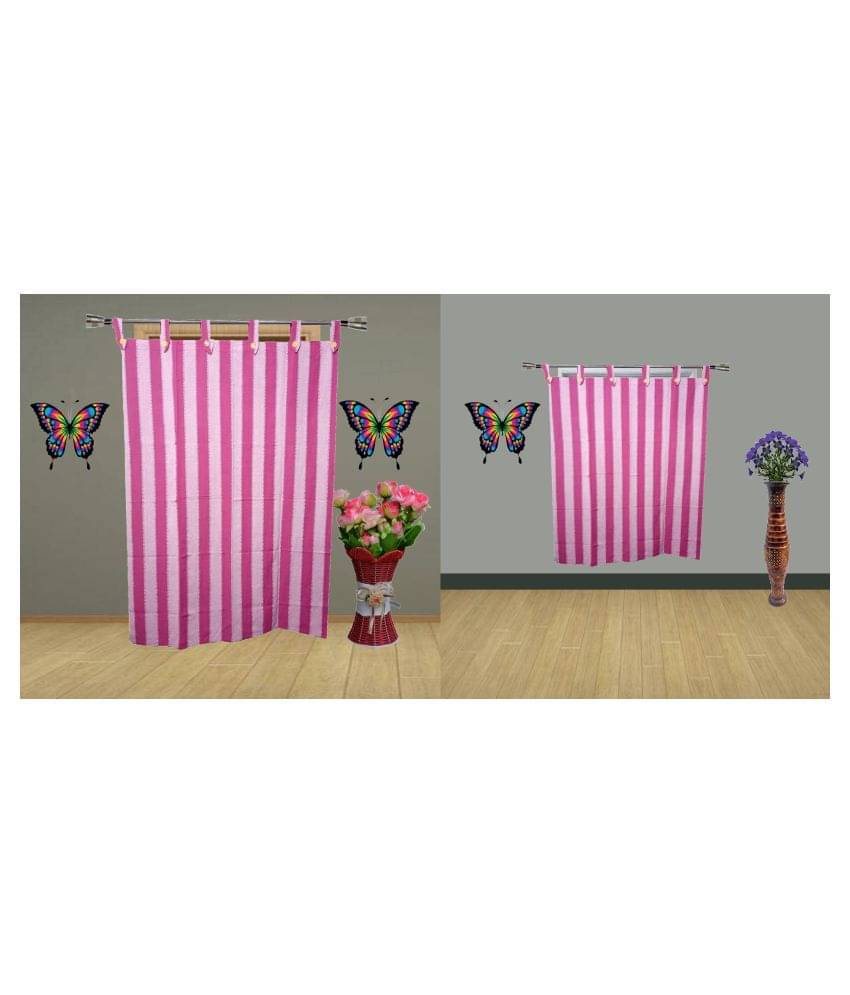 HOMEFLY Vertical Striped Room Darkening Loop Curtain 6.5 ft ( Pack of 2 ) - Pink HOMEFLY Vertical Striped Room Darkening Loop Curtain 6.5 ft ( Pack of 2 ) - Pink