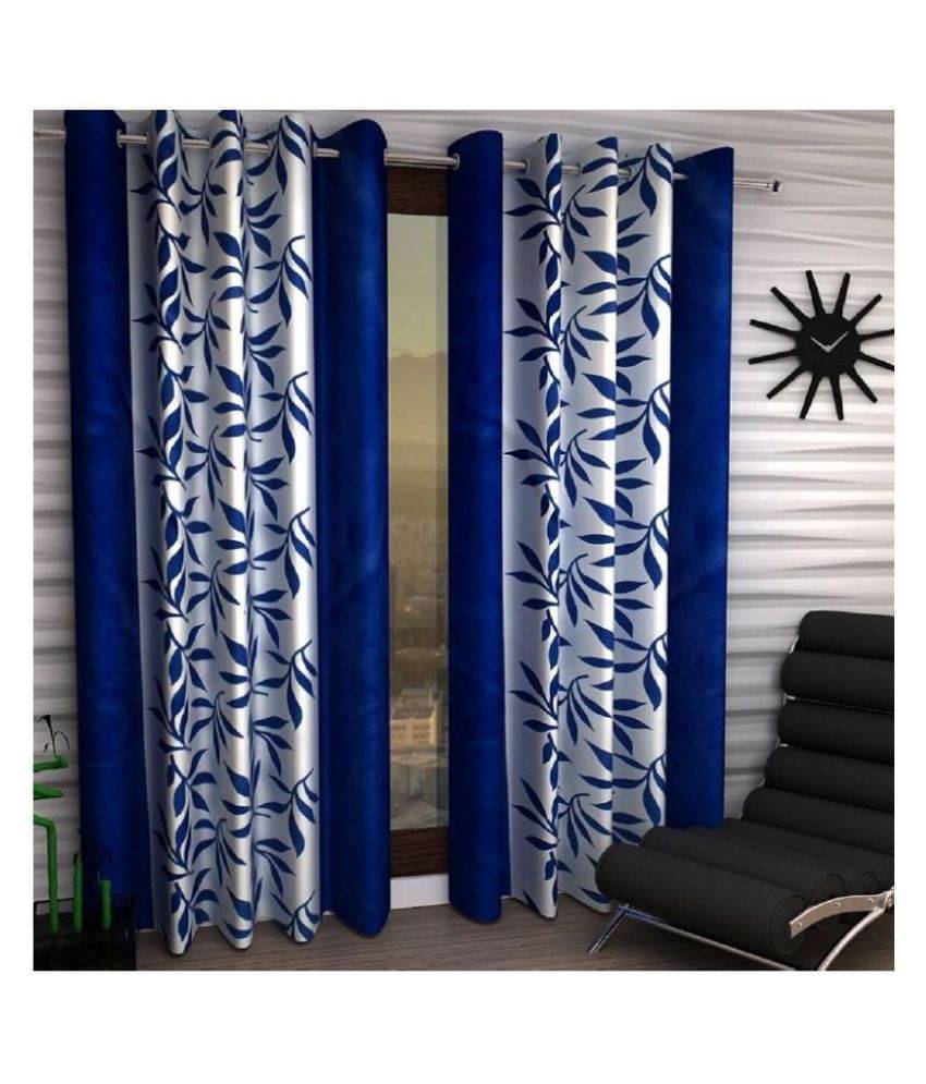 Tanishka Fabs Semi-Transparent Curtain 7 ft ( Pack of 2 ) - Navy Blue Tanishka Fabs Semi-Transparent Curtain 7 ft ( Pack of 2 ) - Navy Blue