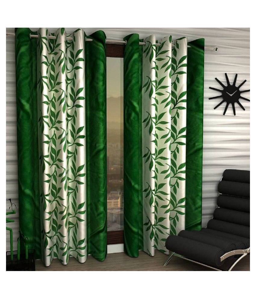     			Tanishka Fabs Semi-Transparent Curtain 7 ft ( Pack of 2 ) - Green