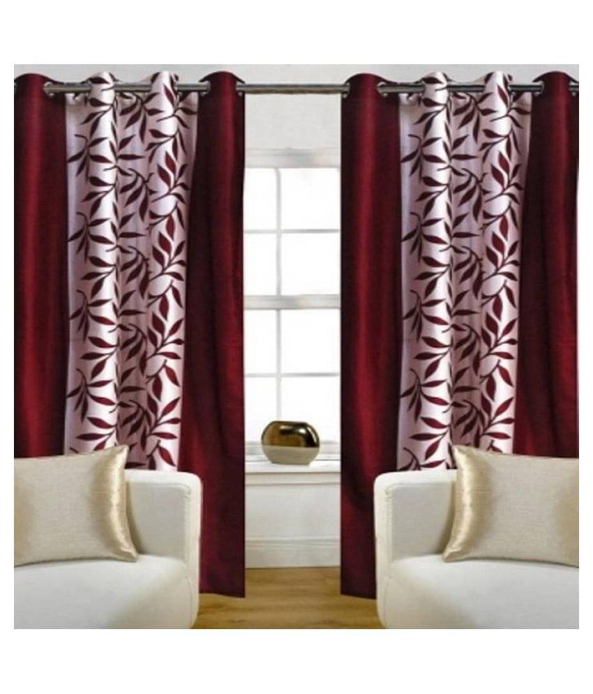     			Tanishka Fabs Semi-Transparent Curtain 7 ft ( Pack of 2 ) - Maroon