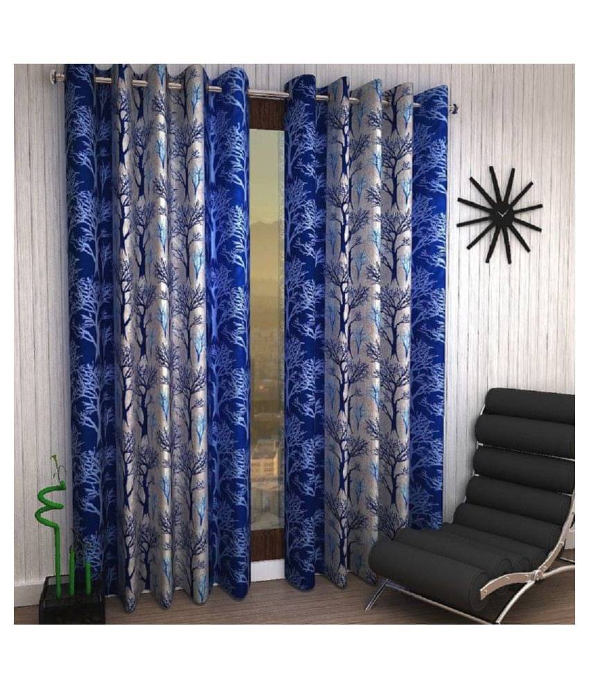 Tanishka Fabs Semi-Transparent Curtain 7 ft ( Pack of 2 ) - Blue Tanishka Fabs Semi-Transparent Curtain 7 ft ( Pack of 2 ) - Blue