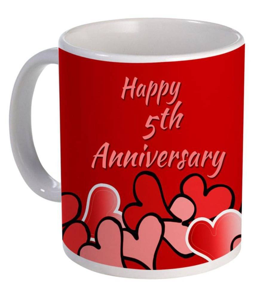 COLOR YARD best happy 5th Anniversary design printed on Ceramic Coffee Mug 1 Pcs 325 mL COLOR YARD best happy 5th Anniversary design printed on Ceramic Coffee Mug 1 Pcs 325 mL