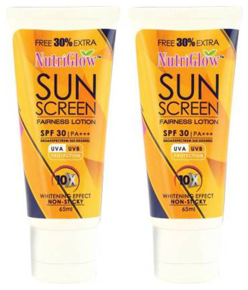     			NutriGlow Sunscreen Fairness Lotion SPF 30 PA+++ for Glowing, Nourished Skin Long Lasting Fragrance 65 ml each (Pack of 2)