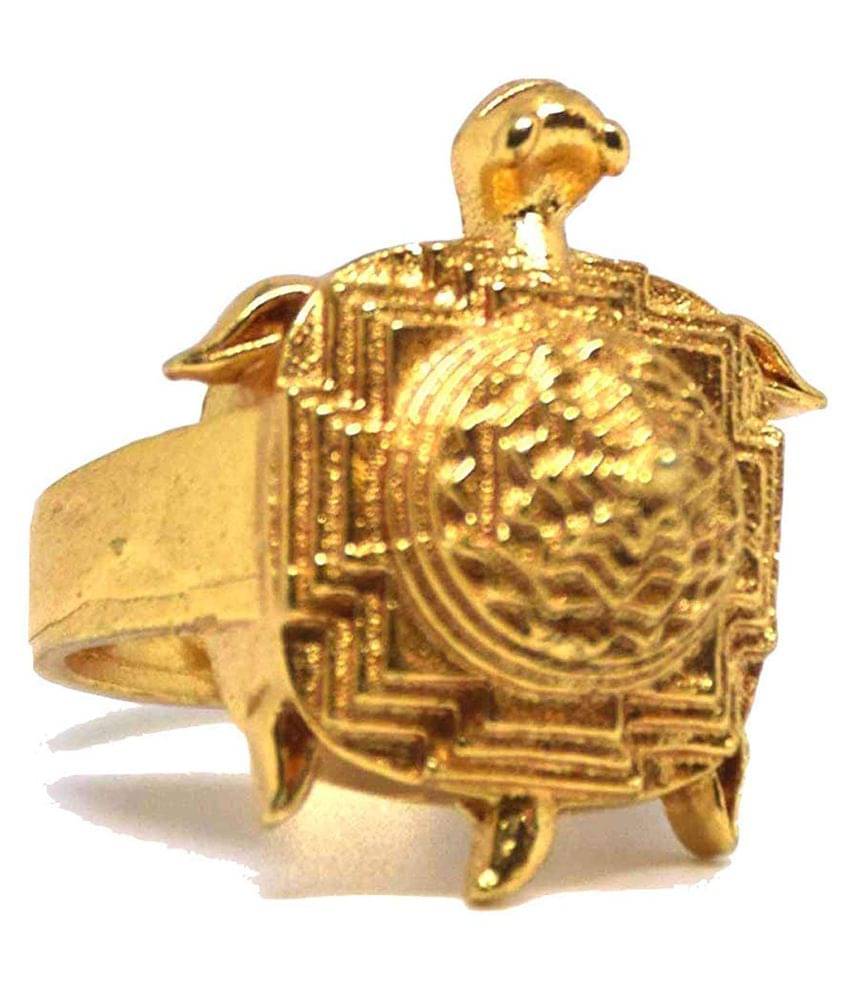     			Rudra Divine Gold Plated Good Luck Tortoises Shree Yantra Ring for Men and Women 16 no Ring Size