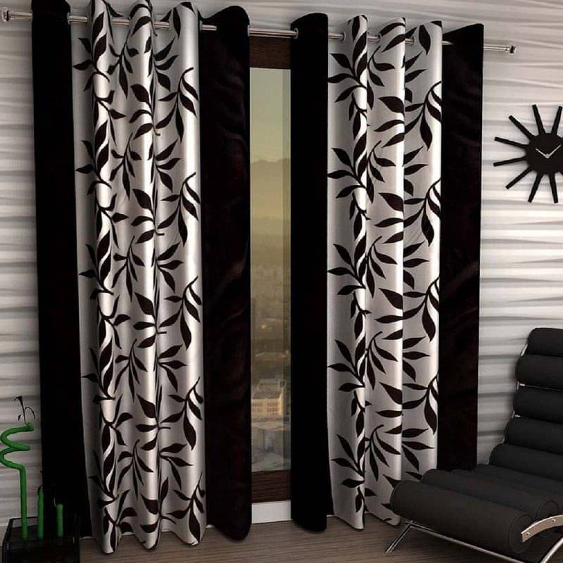 Tanishka Fabs Semi-Transparent Curtain 7 ft ( Pack of 2 ) - Black Tanishka Fabs Semi-Transparent Curtain 7 ft ( Pack of 2 ) - Black