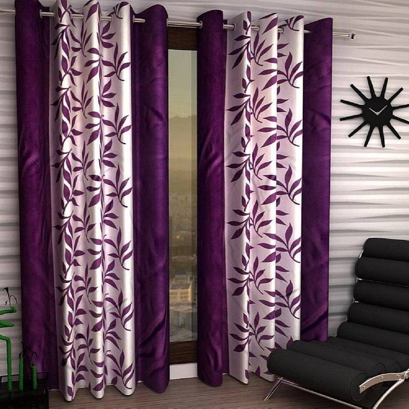 Tanishka Fabs Semi-Transparent Curtain 7 ft ( Pack of 2 ) - Purple Tanishka Fabs Semi-Transparent Curtain 7 ft ( Pack of 2 ) - Purple