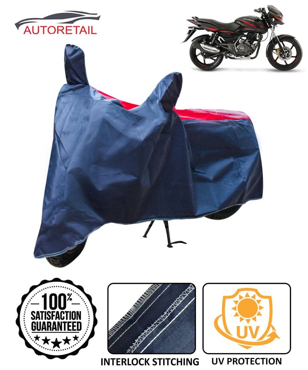     			Autoretail Dust Proof Two Wheeler Polyster Cover With (Mirror Pocket) for Bajaj Pulsar 135 with Buckle Lock (Red & Blue)
