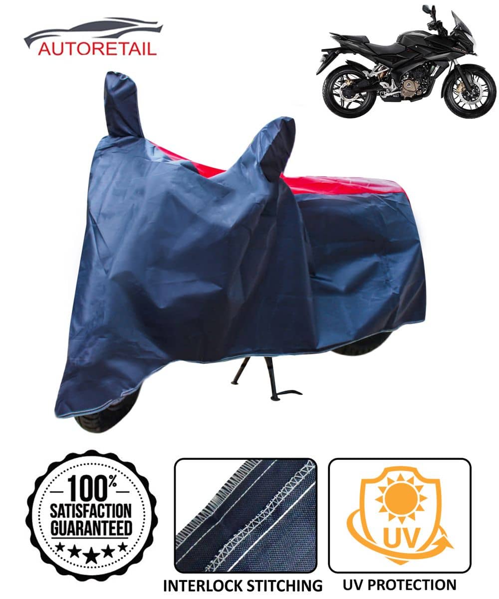 Autoretail Dust Proof Two Wheeler Polyster Cover With (Mirror Pocket) for Bajaj Pulsar AS 200 with Buckle Lock (Red & Blue)