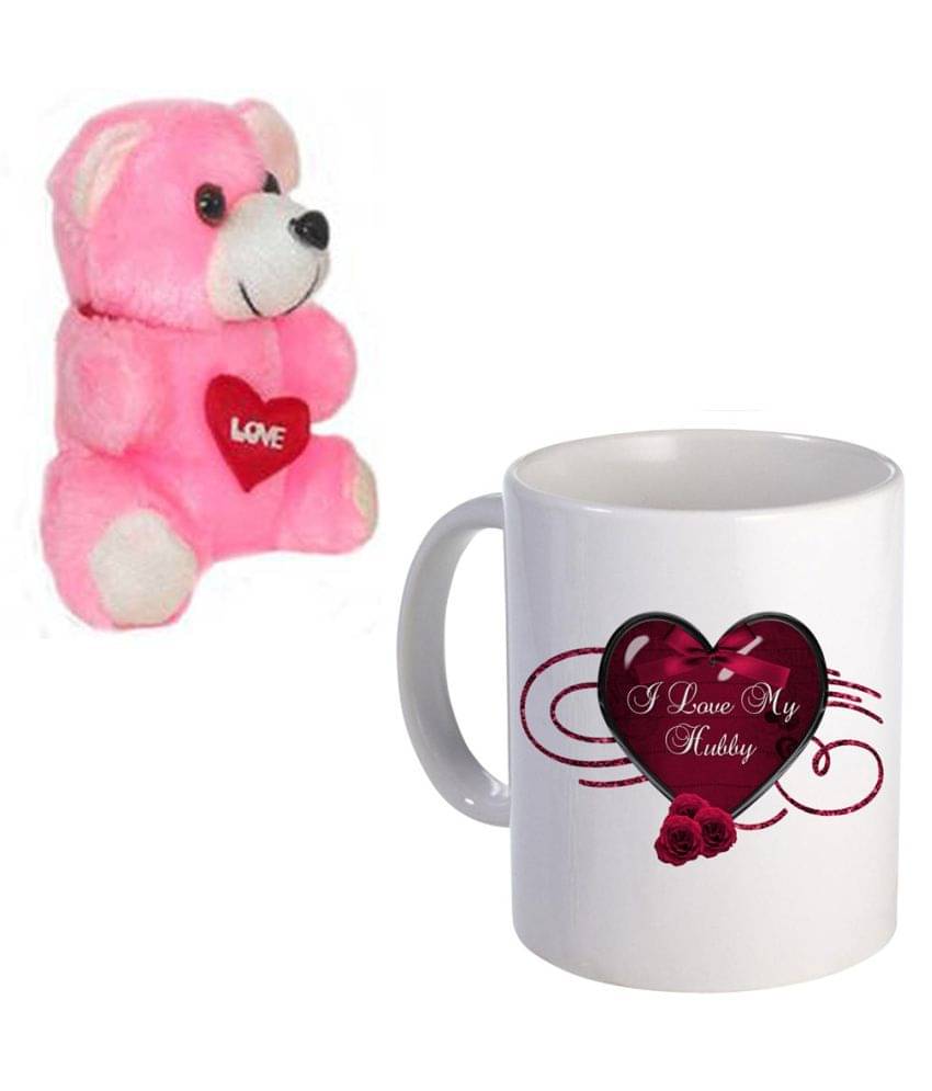     			COLOR YARD I love my hubby designs with pink teddy bear Ceramic Coffee Mug 2 Pcs 330 mL