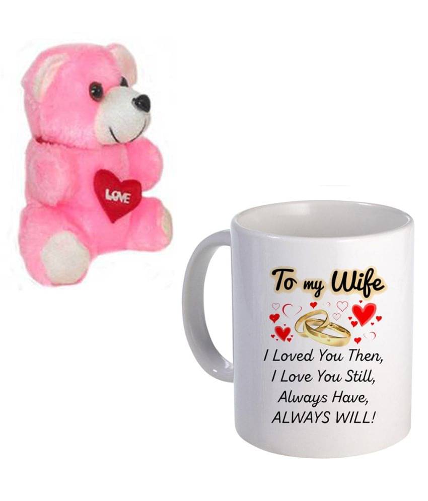     			COLOR YARD I love you then love u still with pink teddy bear Ceramic Coffee Mug 2 Pcs 332 mL