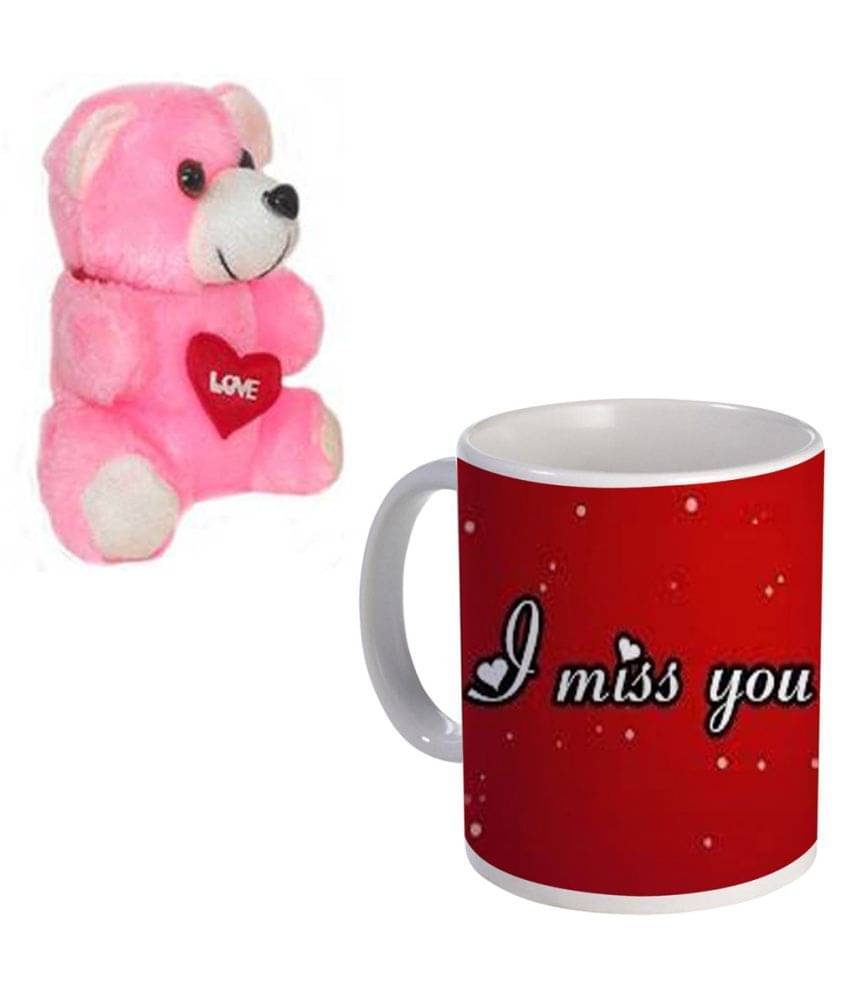     			COLOR YARD I miss you on red design with pink teddy bear Ceramic Coffee Mug 2 Pcs 323 mL