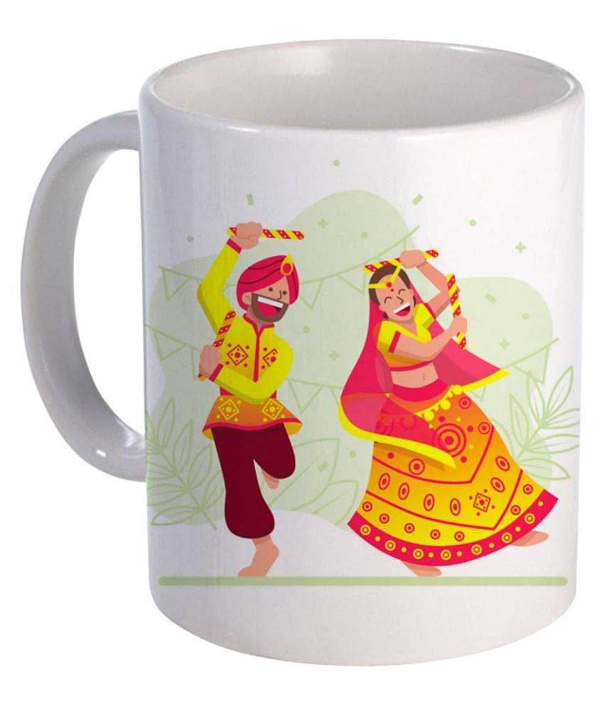     			COLOR YARD couple playing dandiya with multi color design Ceramic Coffee Mug 1 Pcs 320 mL