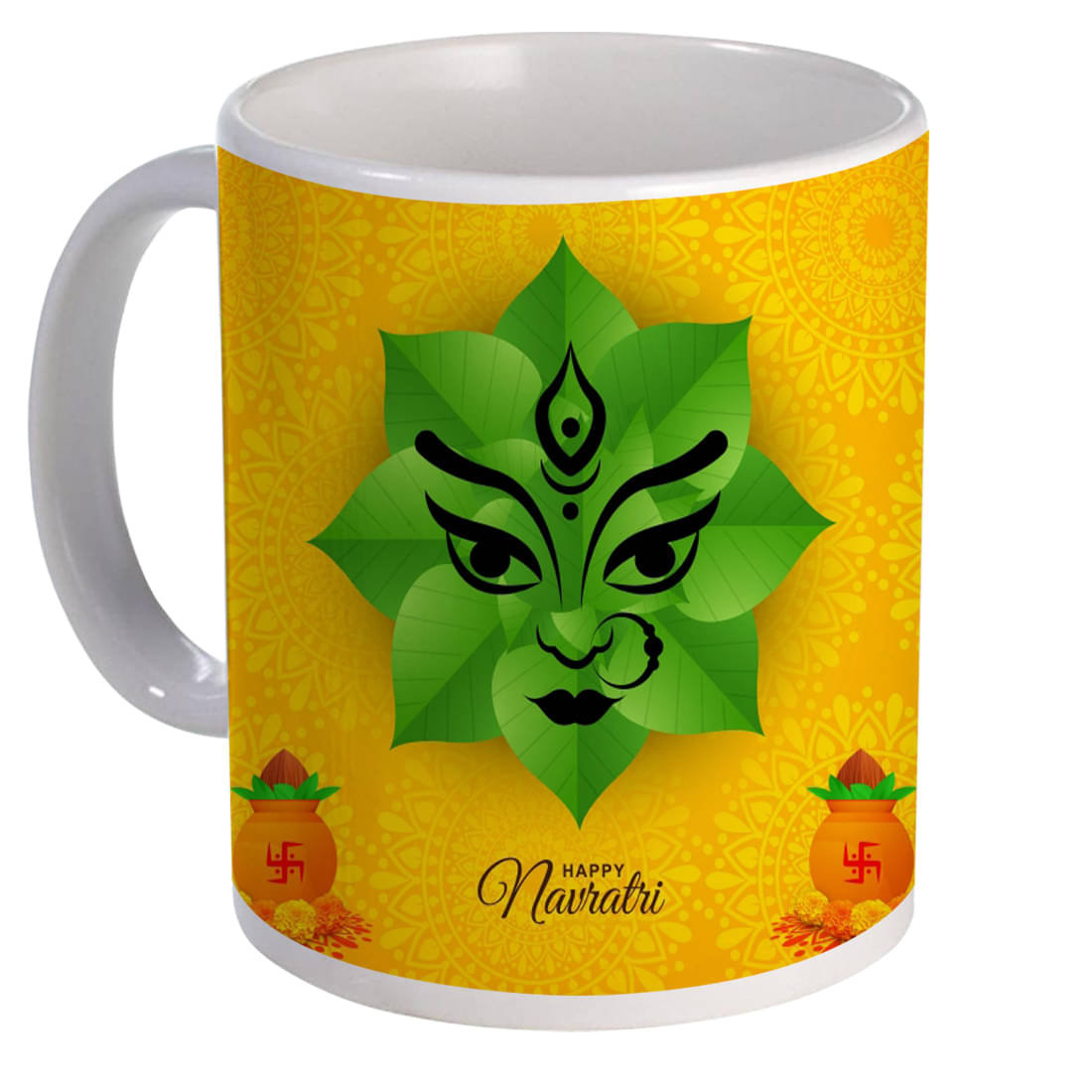    			COLOR YARD happy navrtatri with mata on green patta,kalash Ceramic Coffee Mug 1 Pcs 320 mL