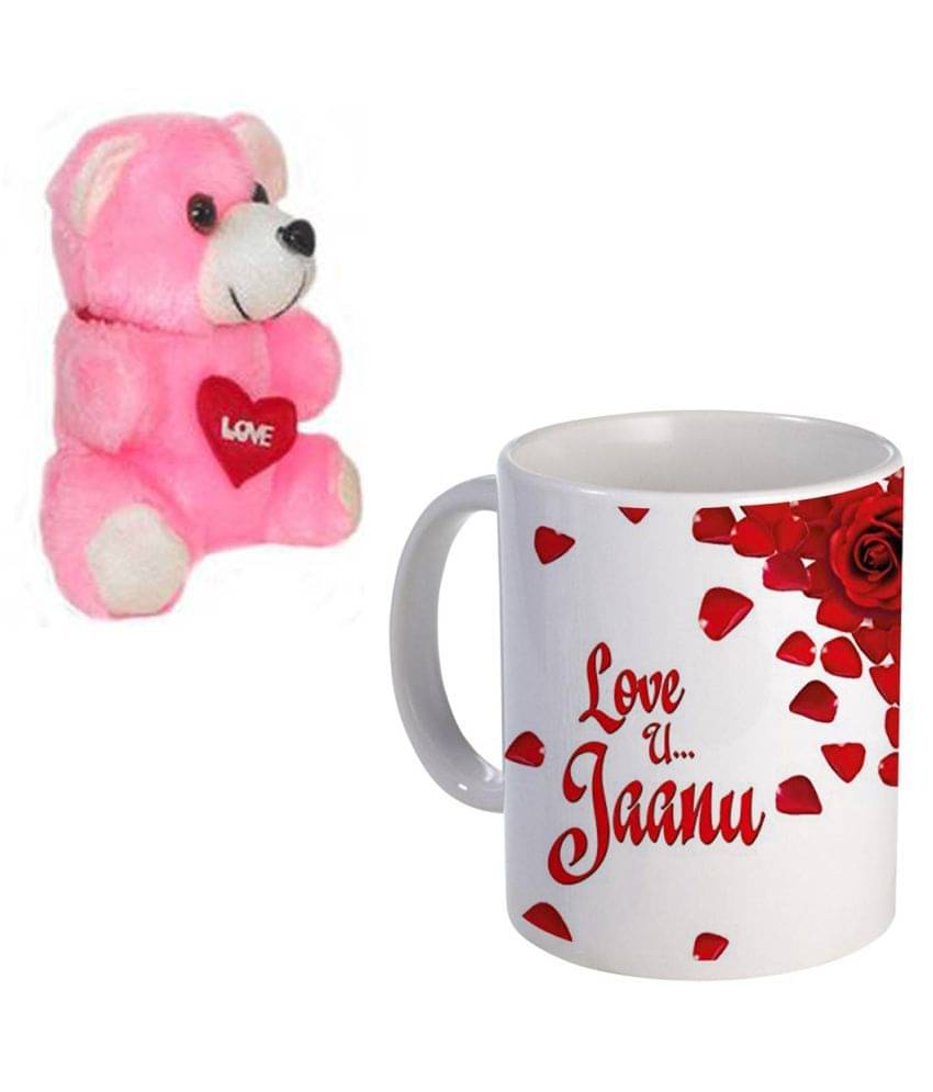 COLOR YARD love you janu with small heart, with pink teddy Ceramic Coffee Mug 2 Pcs 329 mL COLOR YARD love you janu with small heart, with pink teddy Ceramic Coffee Mug 2 Pcs 329 mL