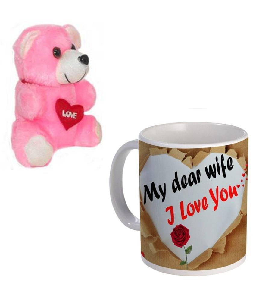     			COLOR YARD my dear wife I love you with pink teddy bear Ceramic Coffee Mug 2 Pcs 331 mL