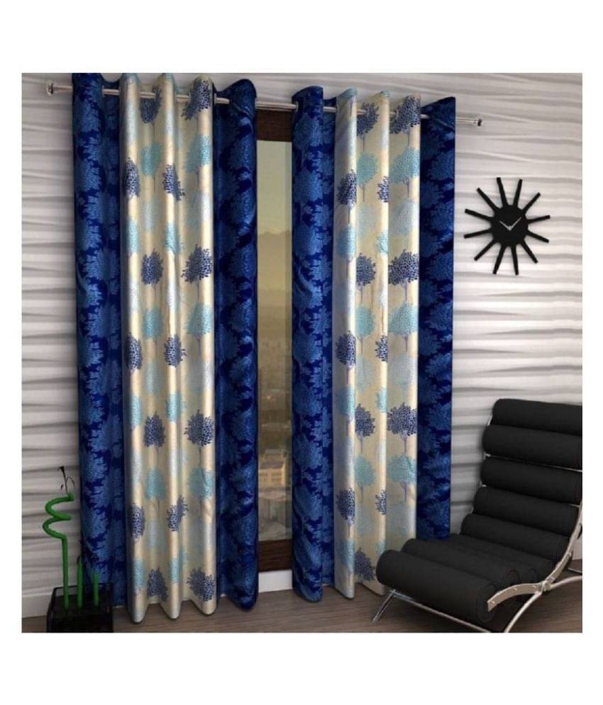 Tanishka Fabs Semi-Transparent Curtain 7 ft ( Pack of 2 ) - Blue Tanishka Fabs Semi-Transparent Curtain 7 ft ( Pack of 2 ) - Blue