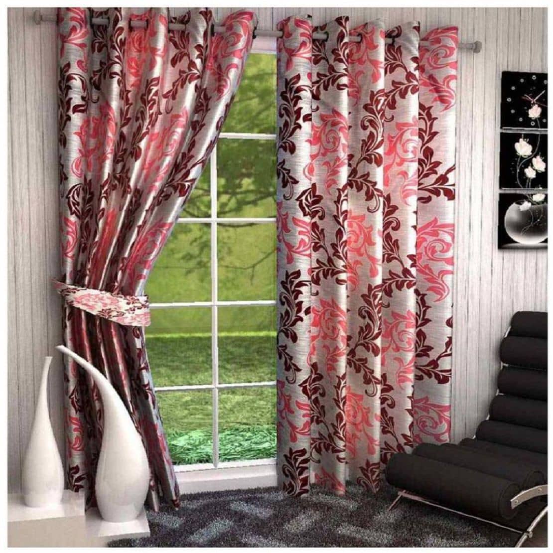 Tanishka Fabs Semi-Transparent Curtain 7 ft ( Pack of 2 ) - Brown