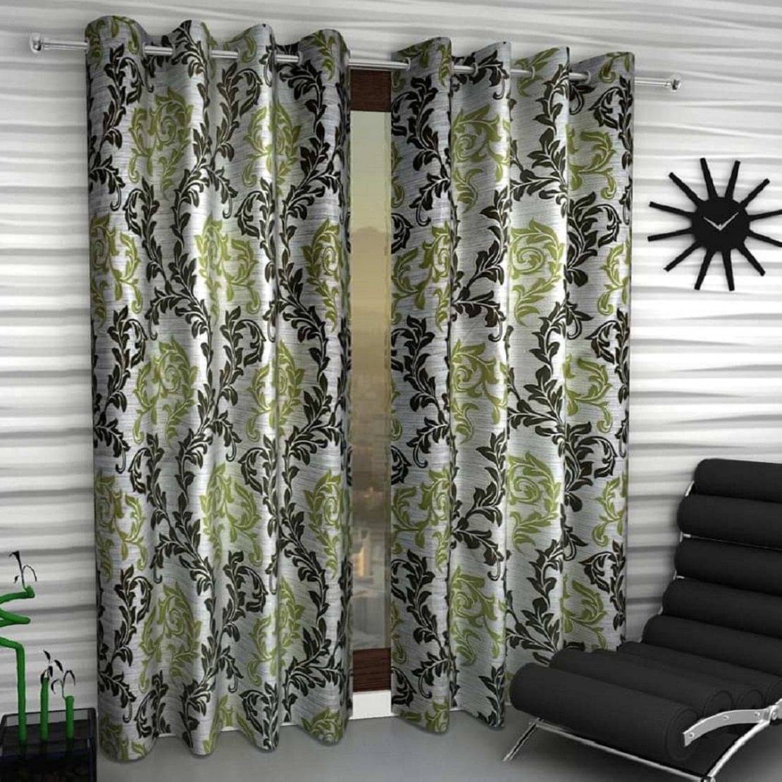 Tanishka Fabs Semi-Transparent Curtain 7 ft ( Pack of 2 ) - Green Tanishka Fabs Semi-Transparent Curtain 7 ft ( Pack of 2 ) - Green