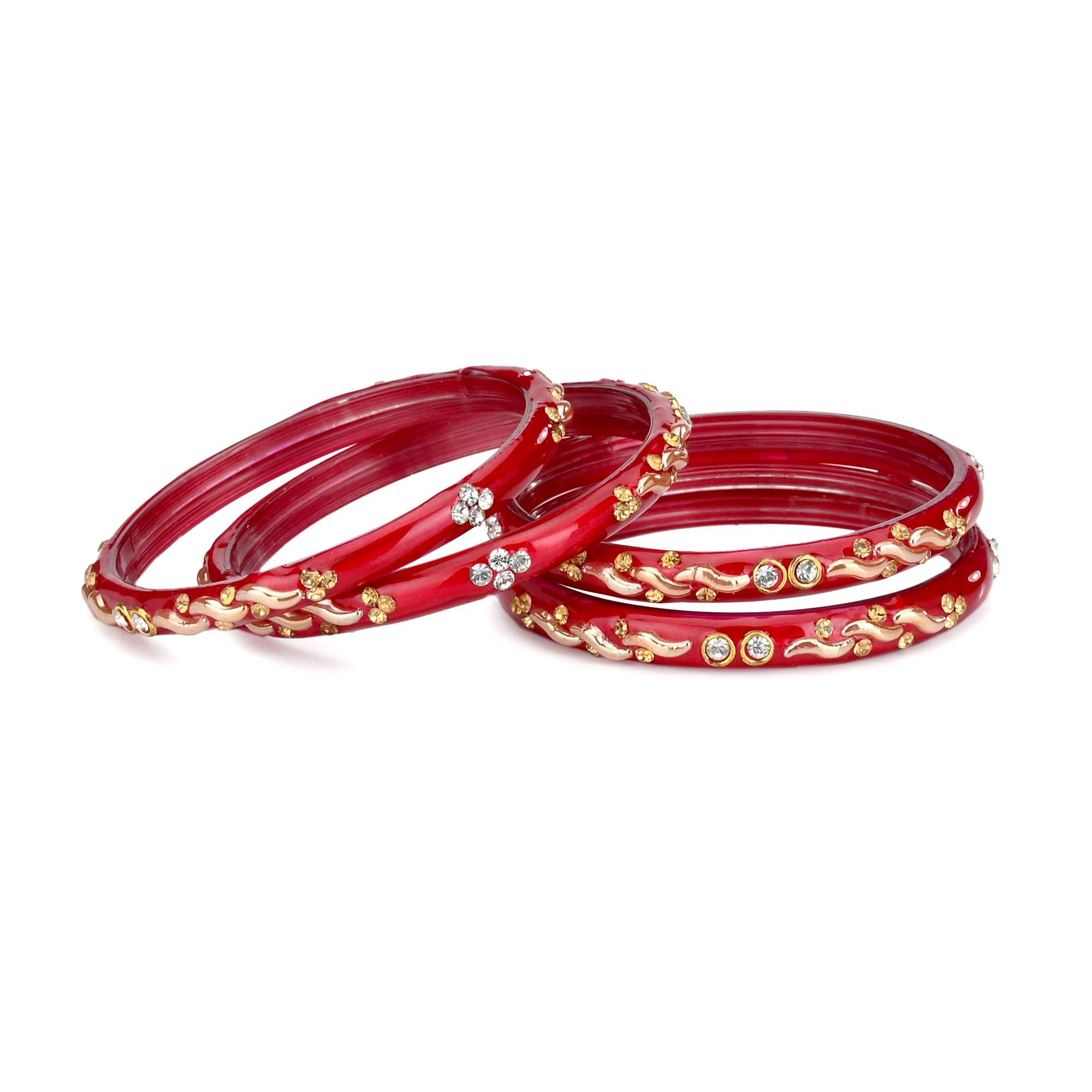 Designer Set Of 4 Bangle/ Kada For Party And Daily Use, Glass, OrnamentedRed, Gold, U02, (With Safety Cum Carry Box) Designer Set Of 4 Bangle/ Kada For Party And Daily Use, Glass, OrnamentedRed, Gold, U02, (With Safety Cum Carry Box)
