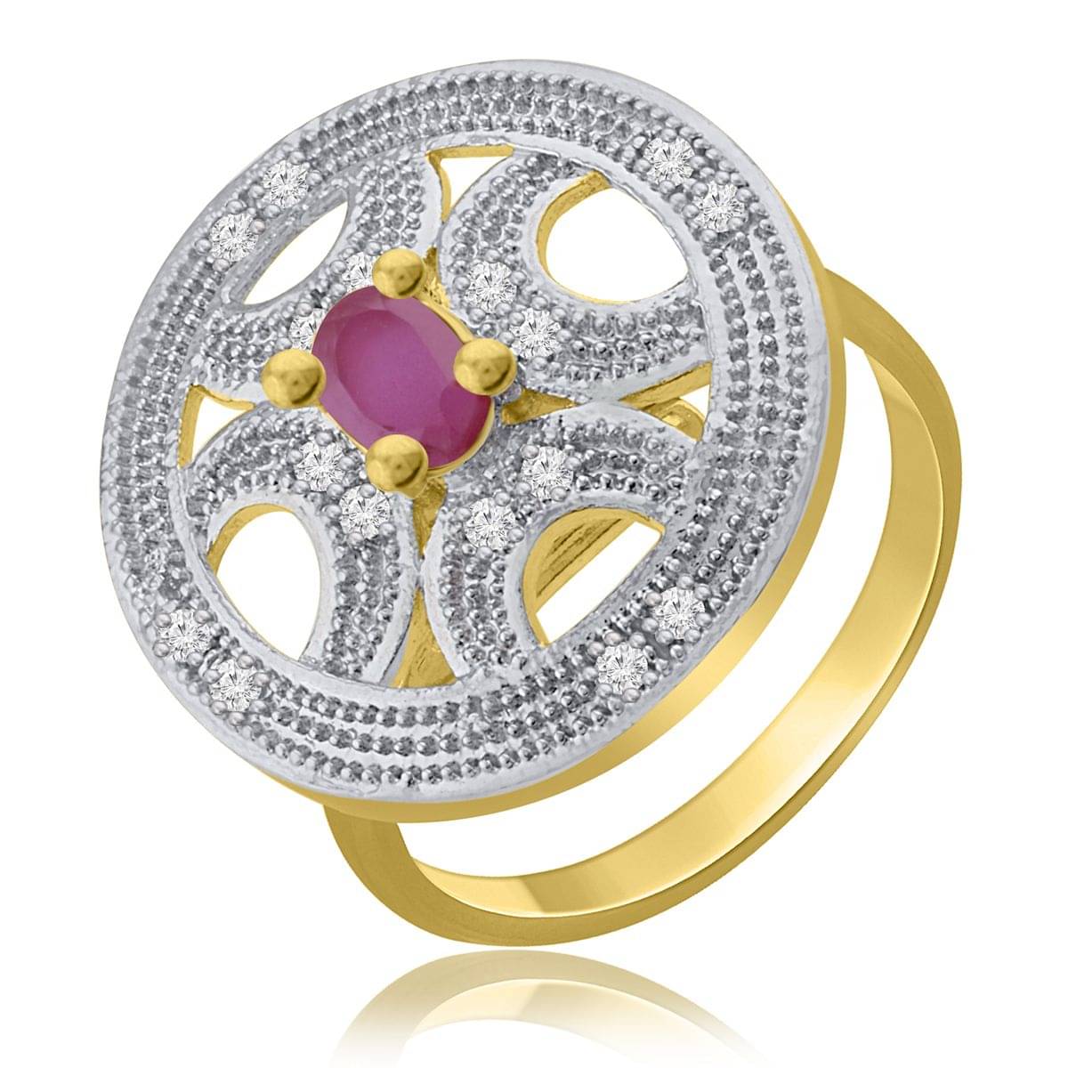     			Spargz Contemporary Party Wear Brass Gold Plated CZ Stone Ring For Women