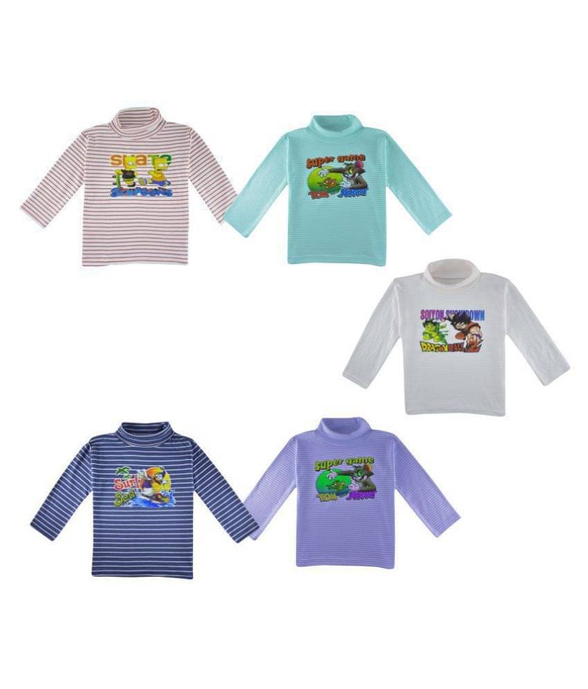     			Jisha High Neck Full Sleeves Multicolor Tshirt Set of 5