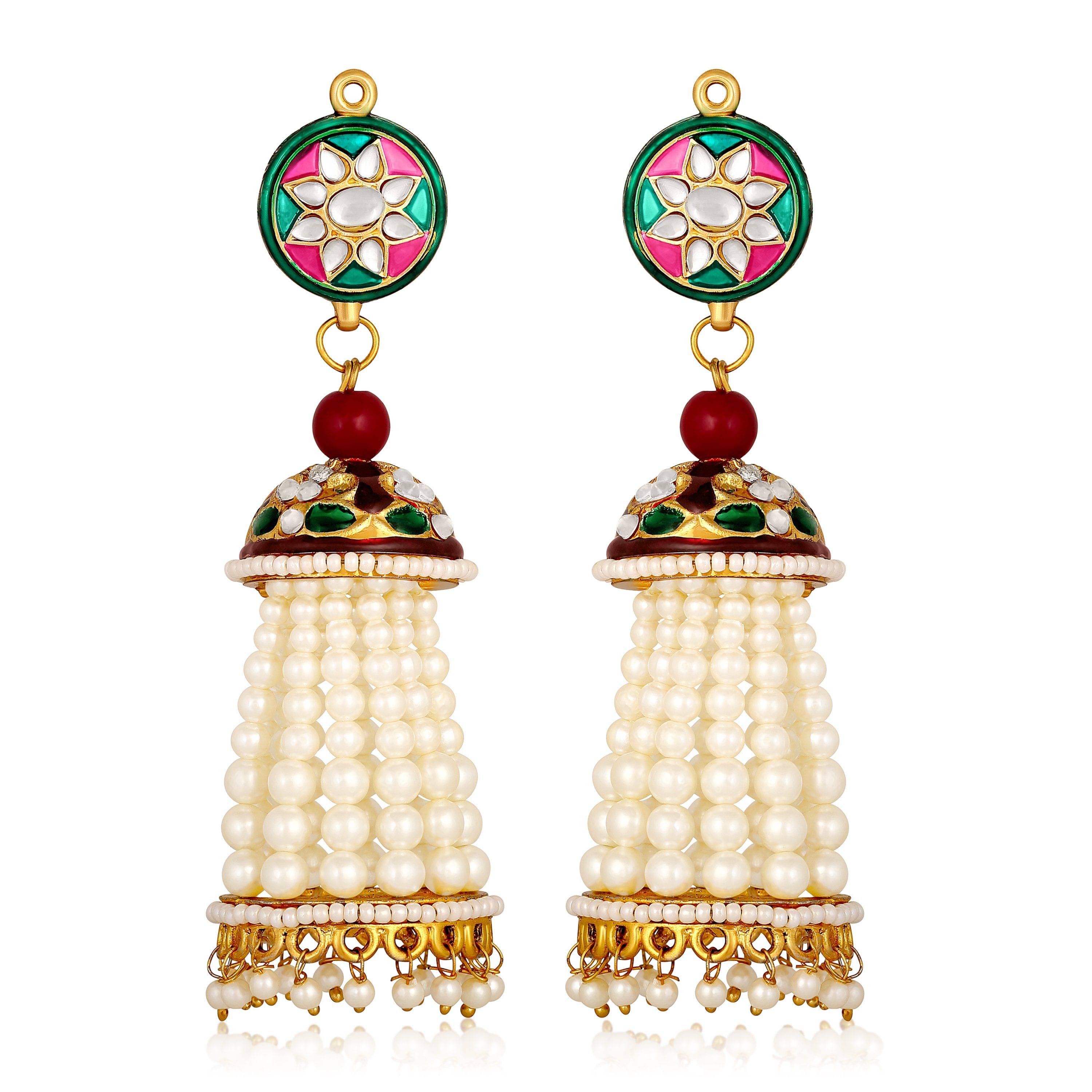     			Asmitta Traditional Minakari Pearls Beaded Dangle Earrings for Women