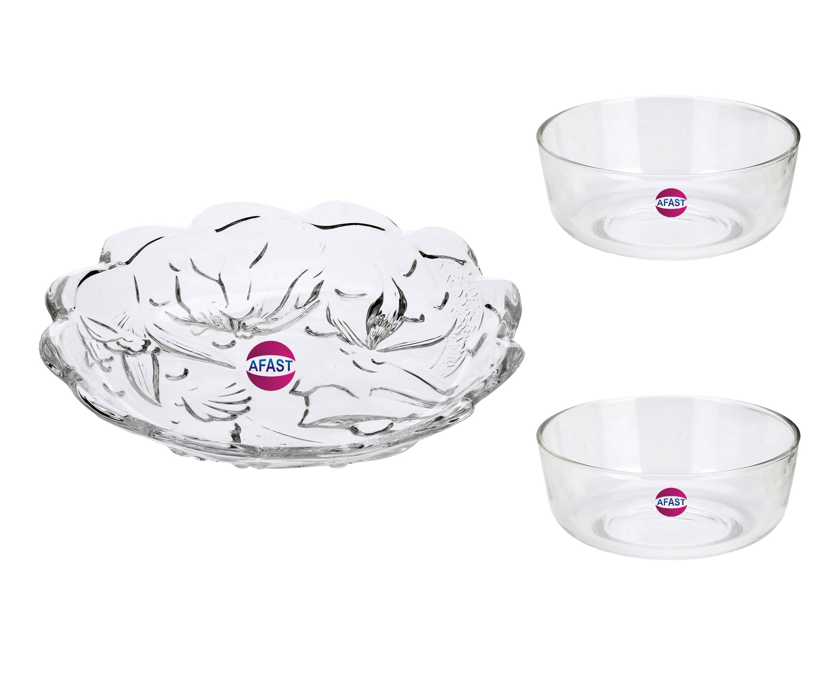 Afast Glass Plate, Bowl Set, Transparent, Pack Of 3, 650 ml
