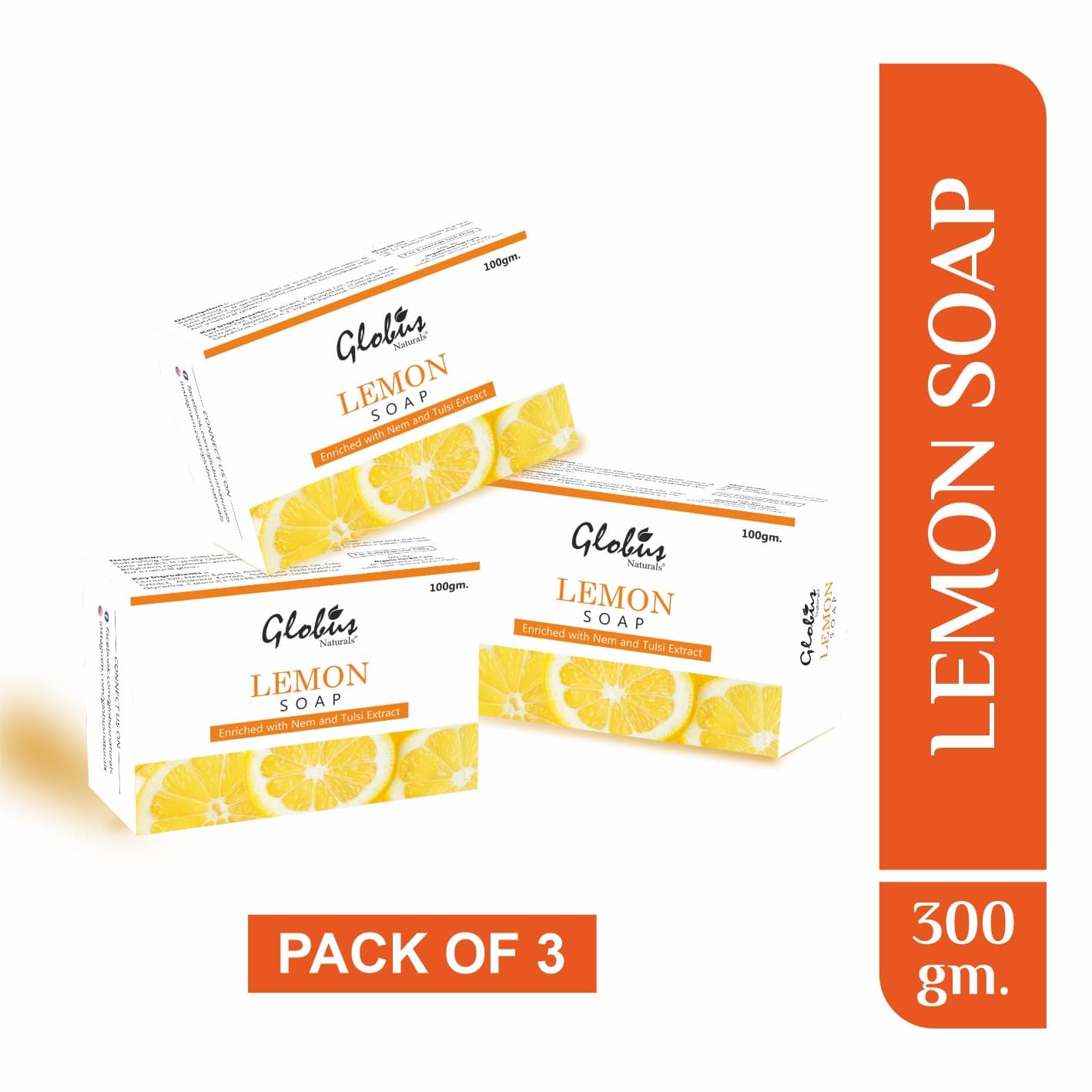     			Globus Naturals Lemon Soap Enriched with Neem and Tulsi Extract Bathing Bar 100 g (Pack of 3)