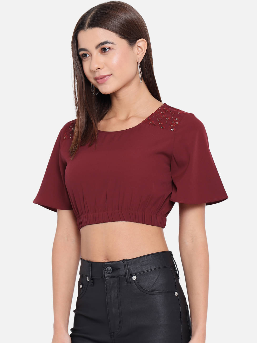 ALL WAYS YOU Women's Polyester Crop Top ( Red ) ALL WAYS YOU Women's Polyester Crop Top ( Red )