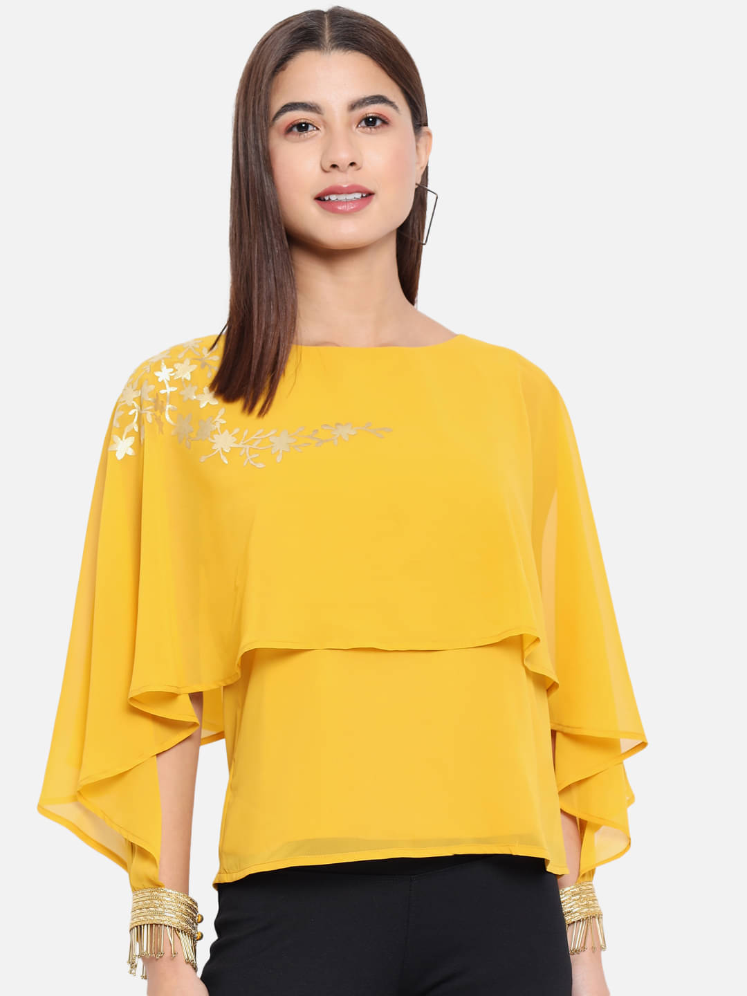 ALL WAYS YOU Women's Polyester Cape Top ( Yellow ) ALL WAYS YOU Women's Polyester Cape Top ( Yellow )
