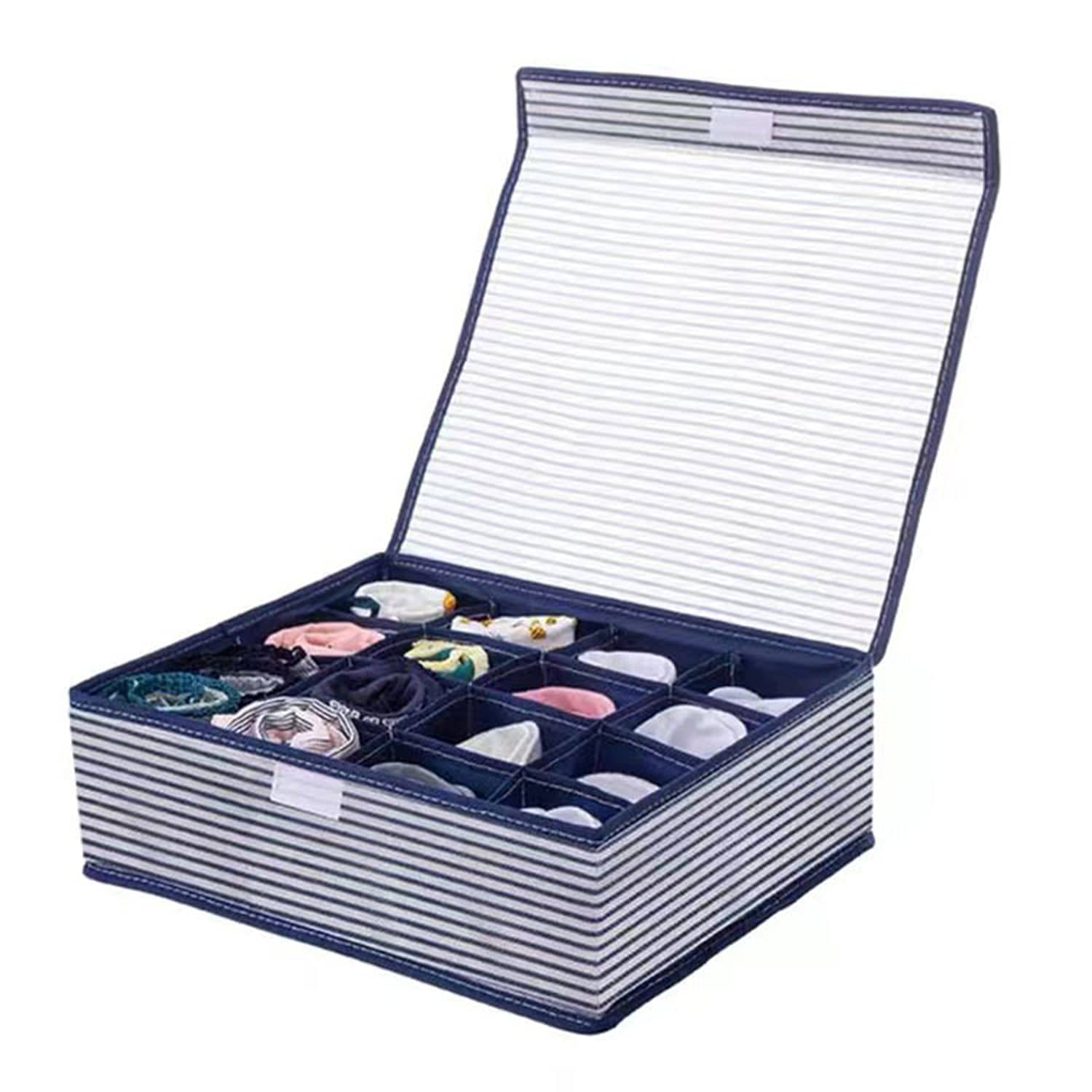     			House of Quirk 16 Compartment Underwear Drawer Organizer with Folding Lid Storage Box for Underwear, Socks, Ties, Bras, Scarves