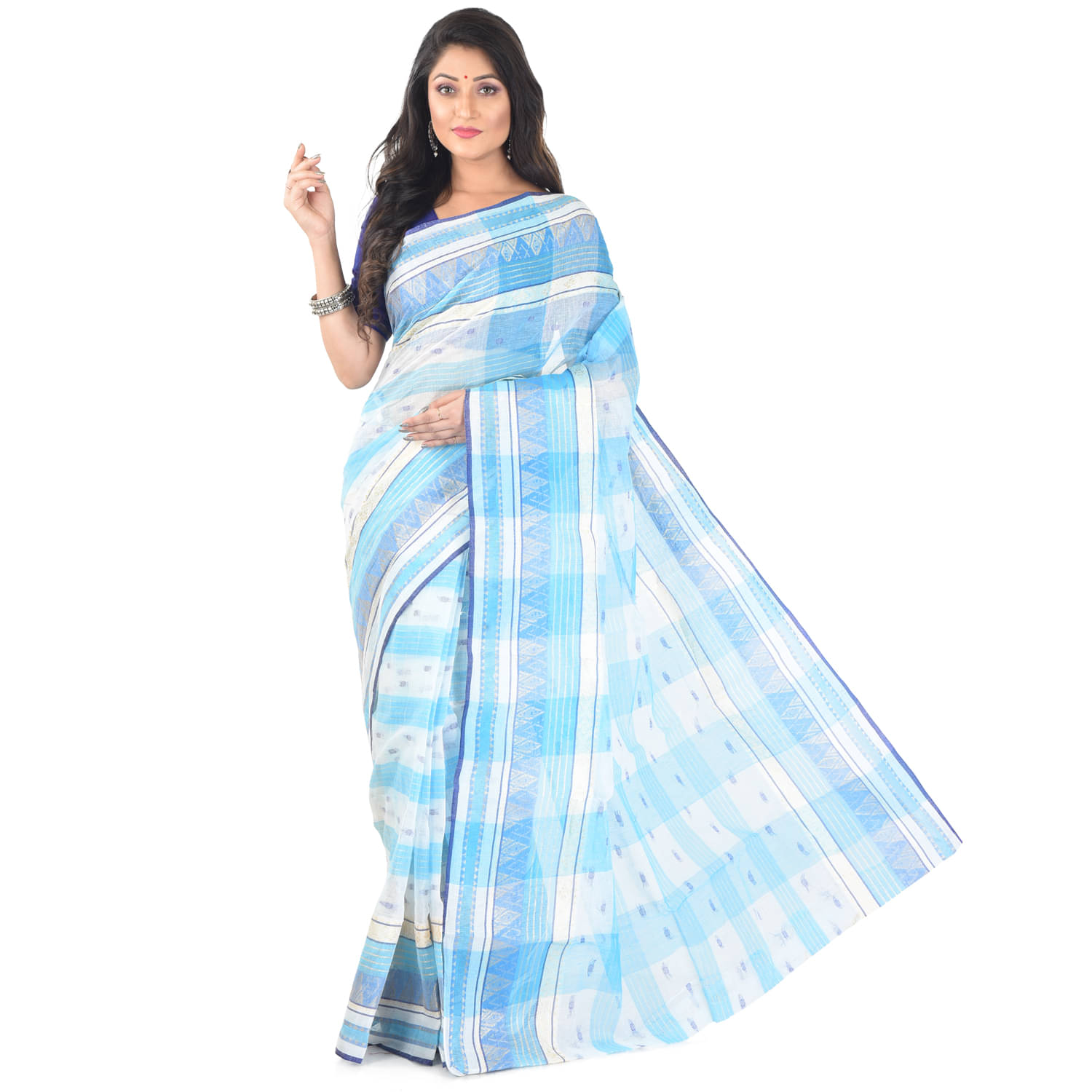 Roy Enterprises Creation Bengal cotton Saree Without Blouse Piece ( Blue ) Roy Enterprises Creation Bengal cotton Saree Without Blouse Piece ( Blue )